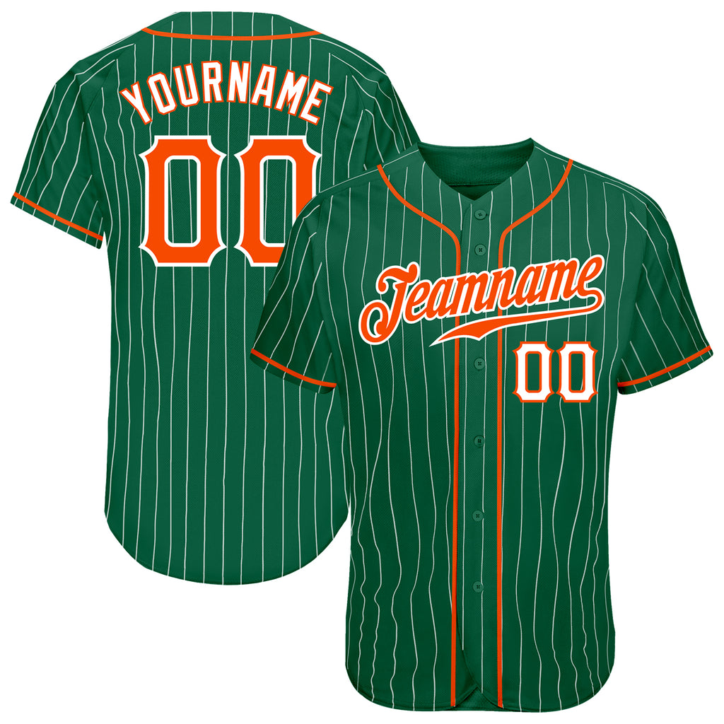 Custom Kelly Green White Pinstripe Orange-White Authentic Baseball Jersey