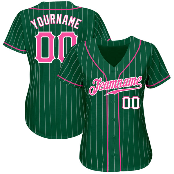 Custom Kelly Green White Pinstripe Pink-White Authentic Baseball Jersey