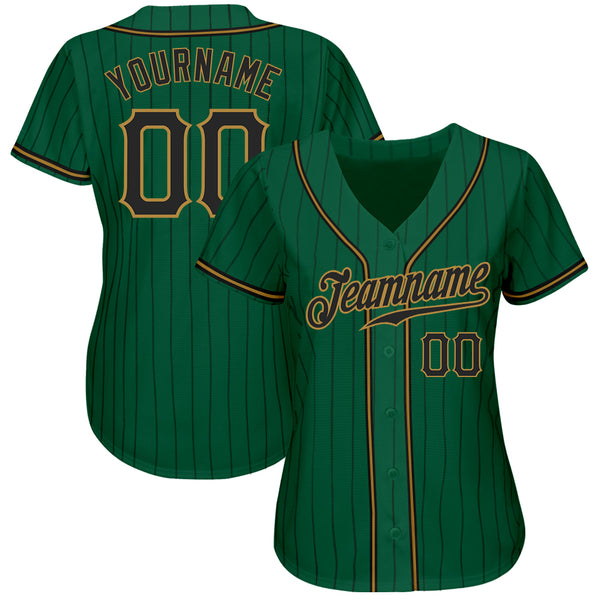 Custom Kelly Green Black Pinstripe Black-Old Gold Authentic Baseball Jersey