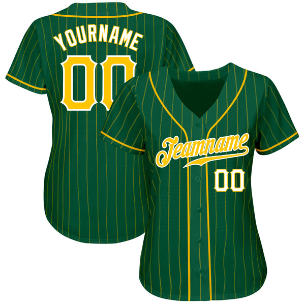 Custom Kelly Green Gold Pinstripe Gold-White Authentic Baseball Jersey