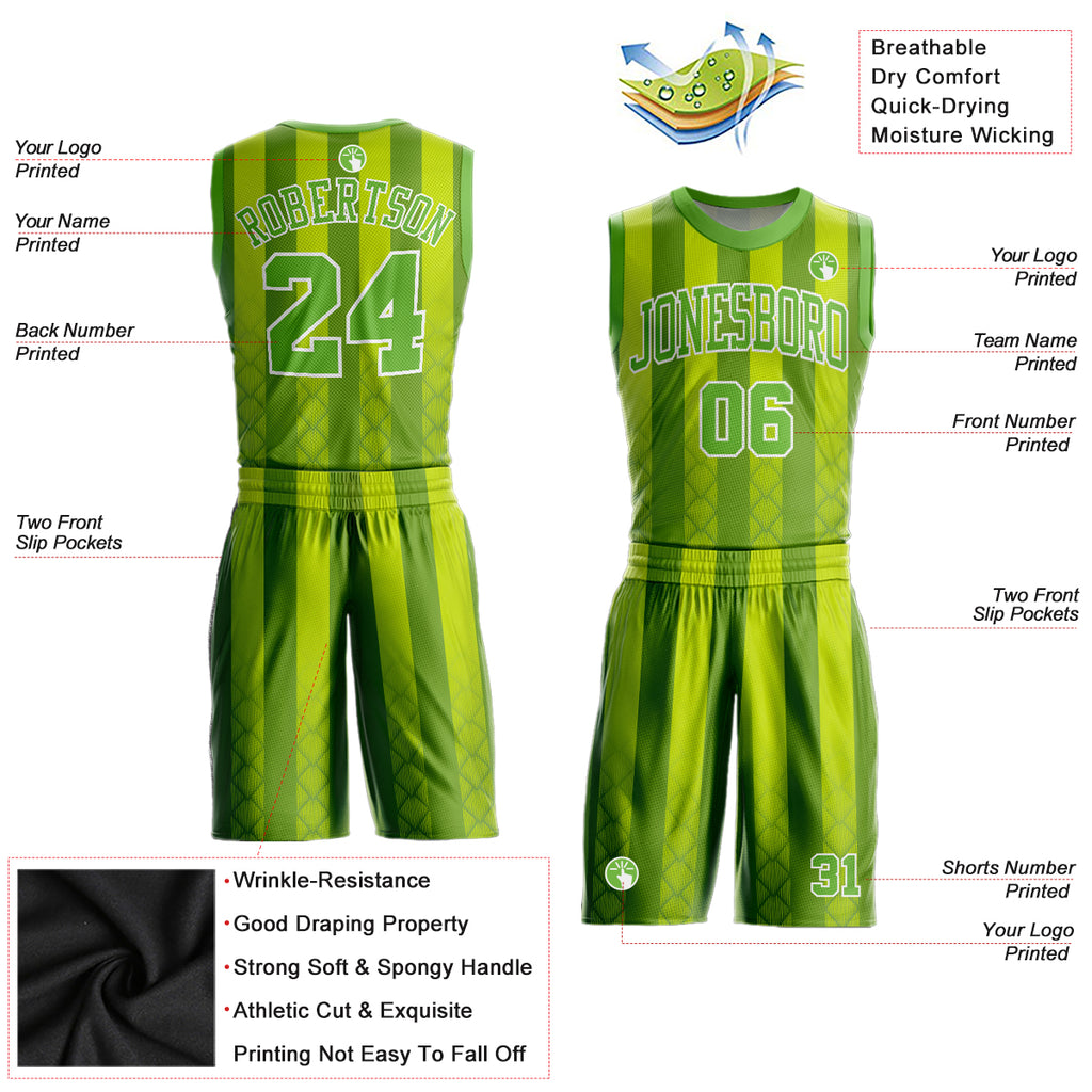 FIITG Custom Basketball Suit Jersey Graffiti Pattern Neon Green-White Round Neck Sublimation
