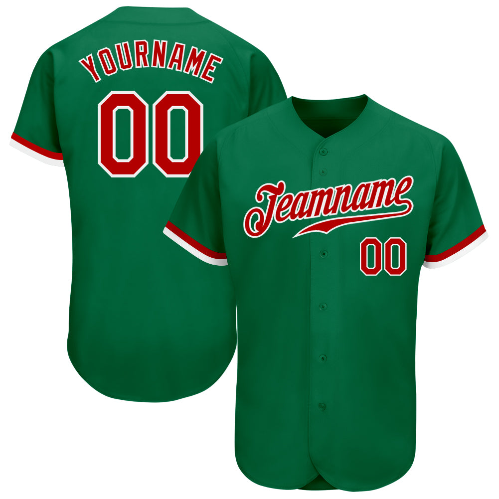 Custom Kelly Green Red-White Authentic Baseball Jersey