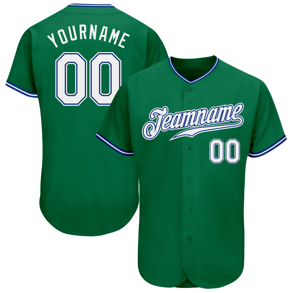 Custom Kelly Green White-Royal Authentic Baseball Jersey