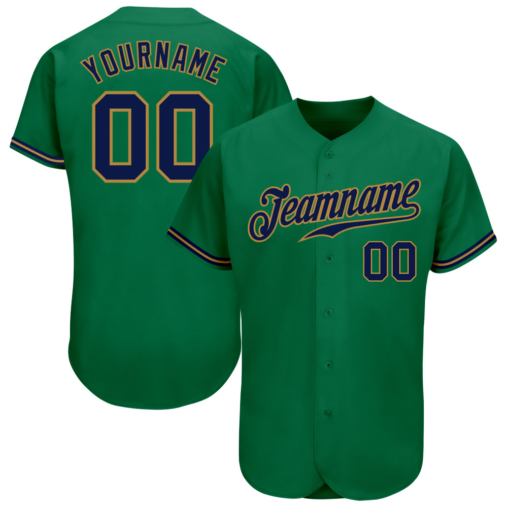 Custom Kelly Green Navy-Old Gold Authentic Baseball Jersey