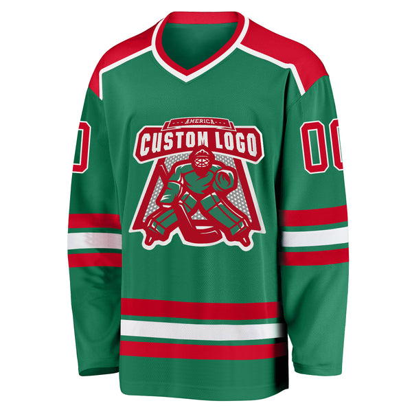 Custom Kelly Green Red-White Hockey Jersey