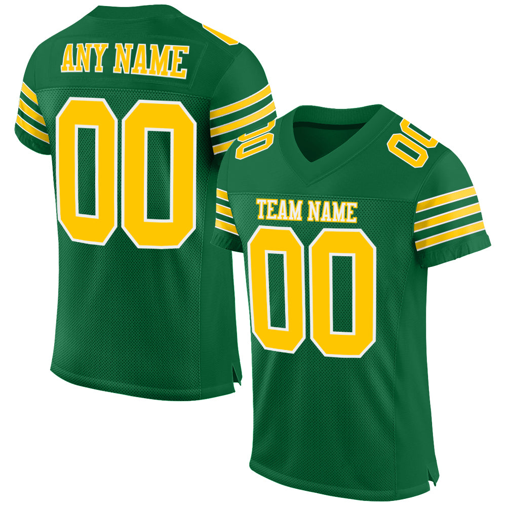 Custom Kelly Green Gold-White Mesh Authentic Football Jersey