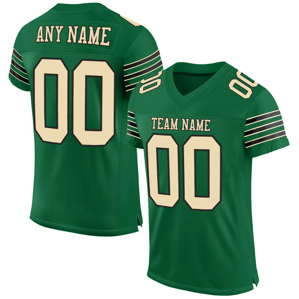 Custom Kelly Green Cream-Black Mesh Authentic Football Jersey