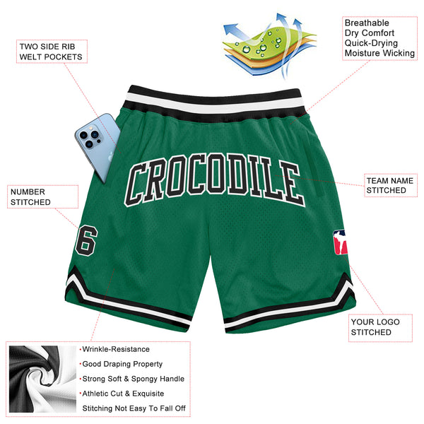 Custom Kelly Green Black-White Authentic Throwback Basketball Shorts