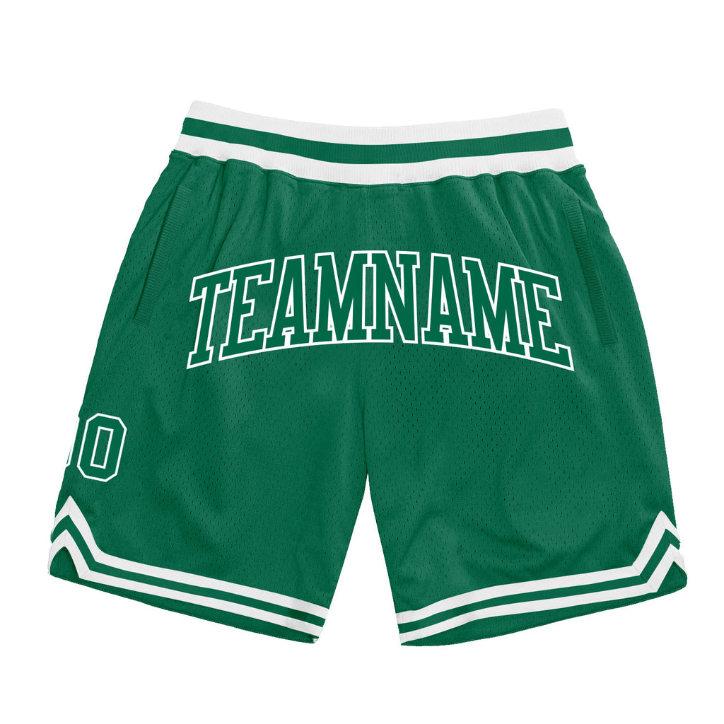 Custom Kelly Green Kelly Green-White Authentic Throwback Basketball Shorts