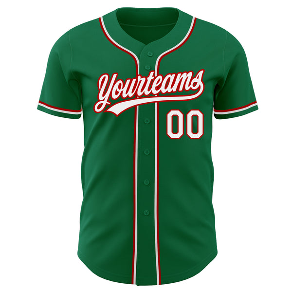 Custom Kelly Green White-Red Authentic Baseball Jersey