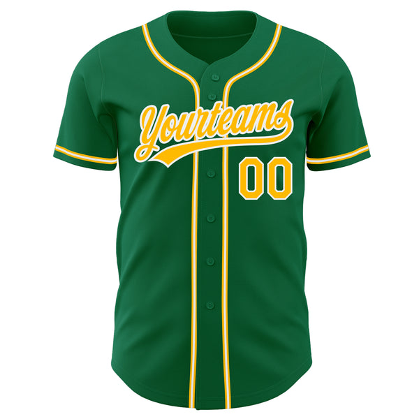 Custom Kelly Green Gold-White Authentic Baseball Jersey