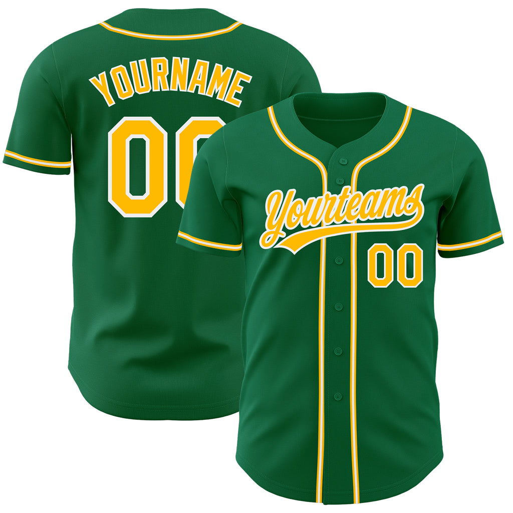 Custom Kelly Green Gold-White Authentic Baseball Jersey