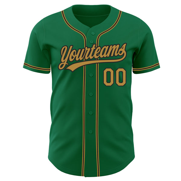 Custom Kelly Green Old Gold-Black Authentic Baseball Jersey