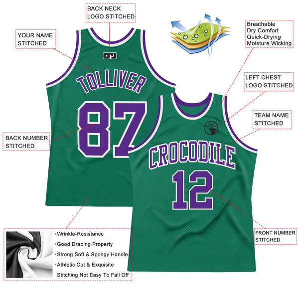 Custom Kelly Green Purple-White Authentic Throwback Basketball Jersey