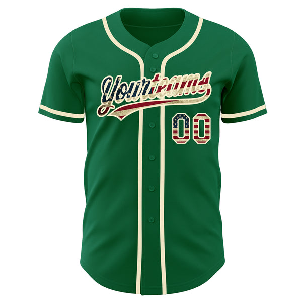 Custom Kelly Green Vintage USA Flag-Cream Authentic Baseball Jersey