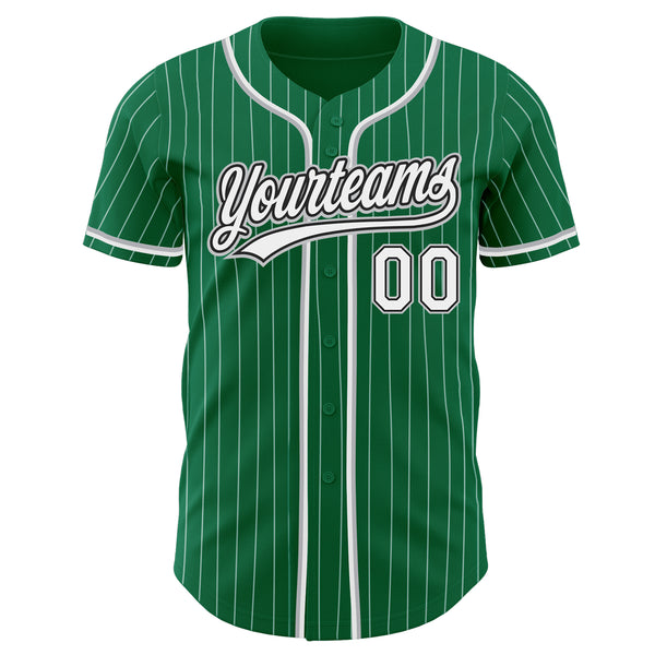 Custom Kelly Green White Pinstripe White Black-Gray Authentic Baseball Jersey