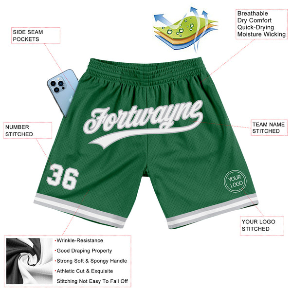 Custom Kelly Green White-Gray Authentic Throwback Basketball Shorts