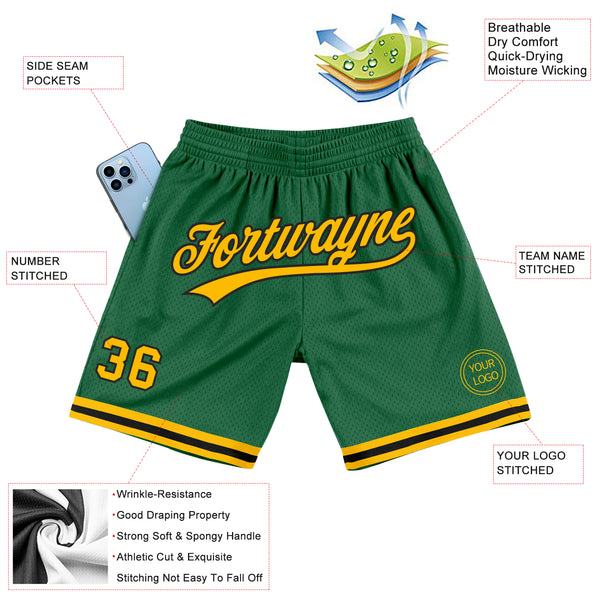 Custom Kelly Green Gold-Black Authentic Throwback Basketball Shorts