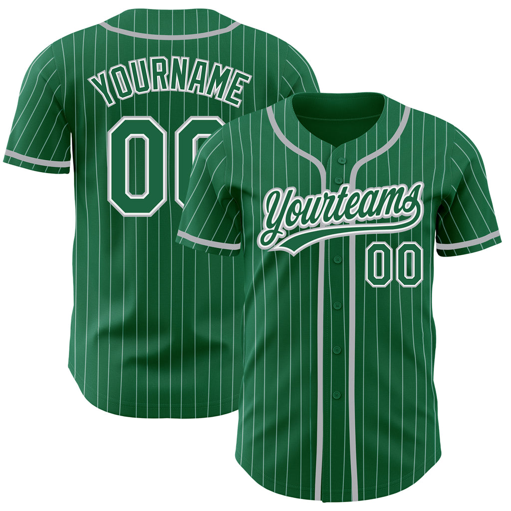 Custom Kelly Green White Pinstripe Gray Authentic Baseball Jersey