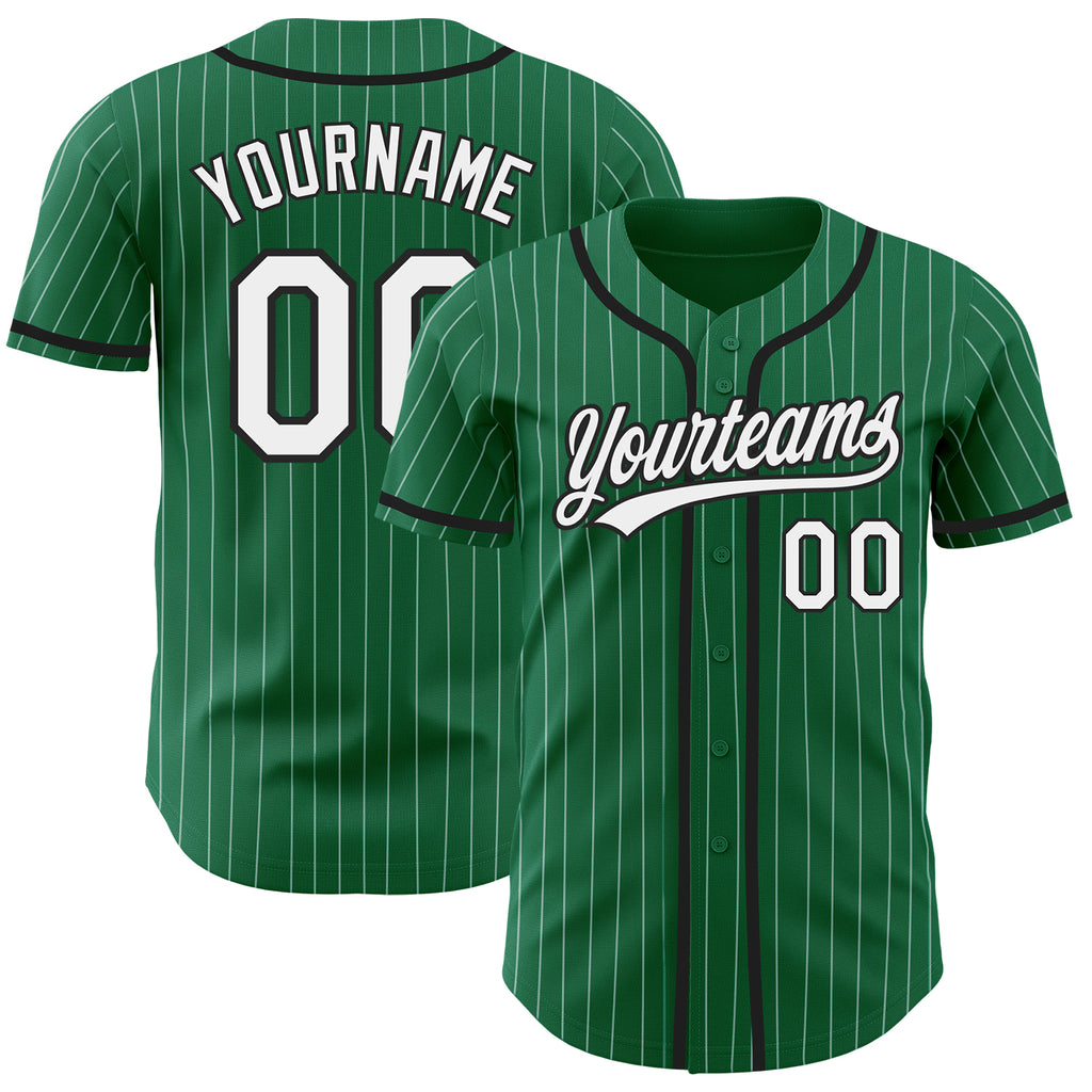 Custom Kelly Green White Pinstripe Black Authentic Baseball Jersey