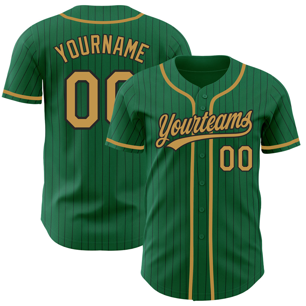 Custom Kelly Green Black Pinstripe Old Gold Authentic Baseball Jersey