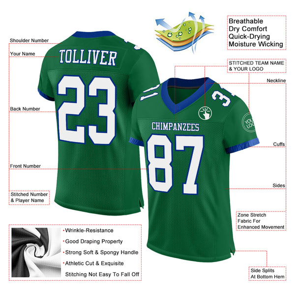 Custom Kelly Green White-Royal Mesh Authentic Football Jersey