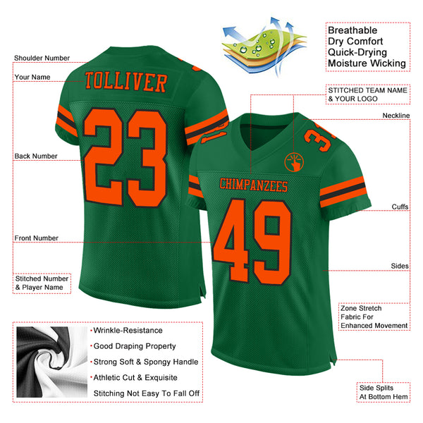 Custom Kelly Green Orange-Black Mesh Authentic Football Jersey