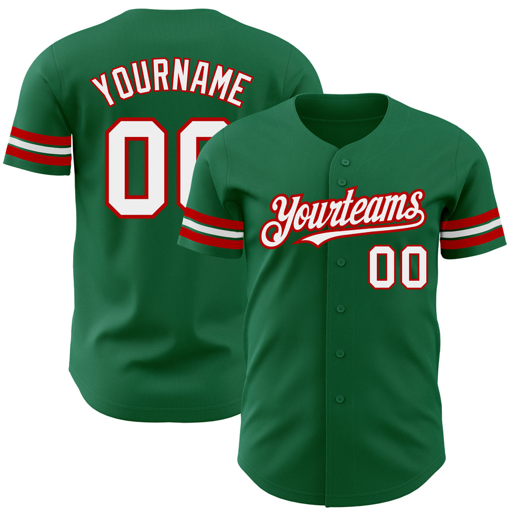 Custom Kelly Green White-Red Authentic Baseball Jersey