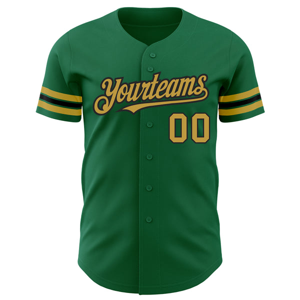 Custom Kelly Green Old Gold-Black Authentic Baseball Jersey