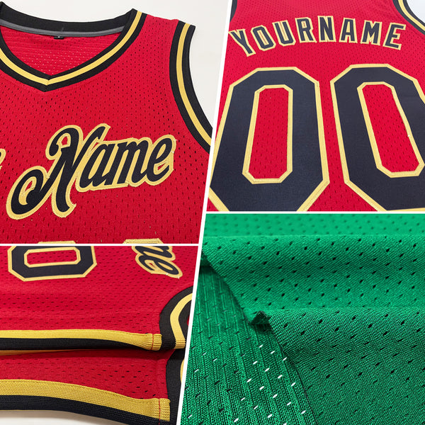 Custom Kelly Green Black-Gold Authentic Throwback Basketball Jersey