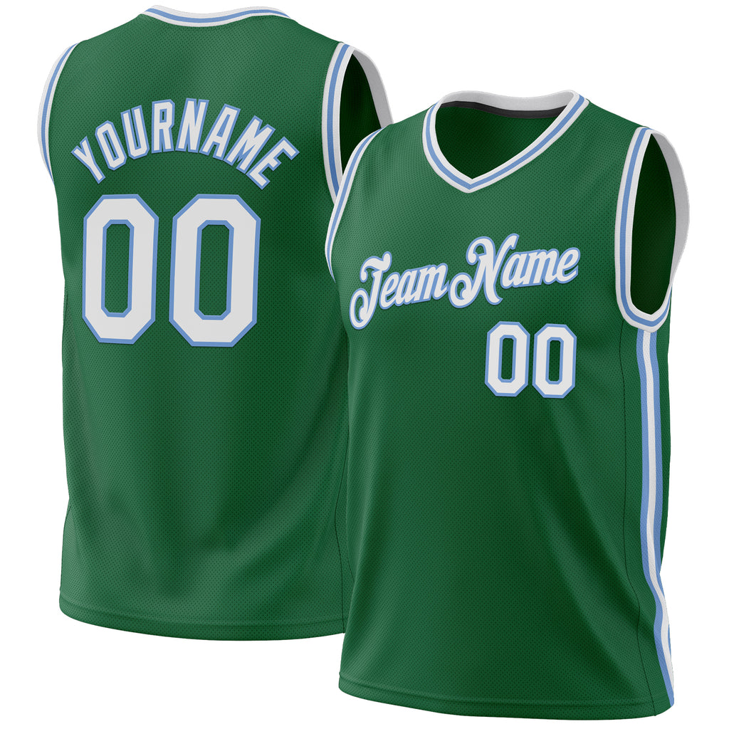 Custom Kelly Green White-Light Blue Authentic Throwback Basketball Jersey