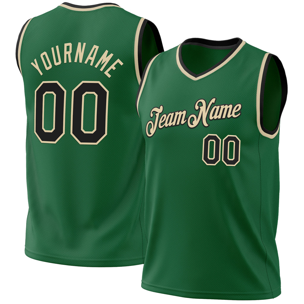 Custom Kelly Green Black-Cream Authentic Throwback Basketball Jersey