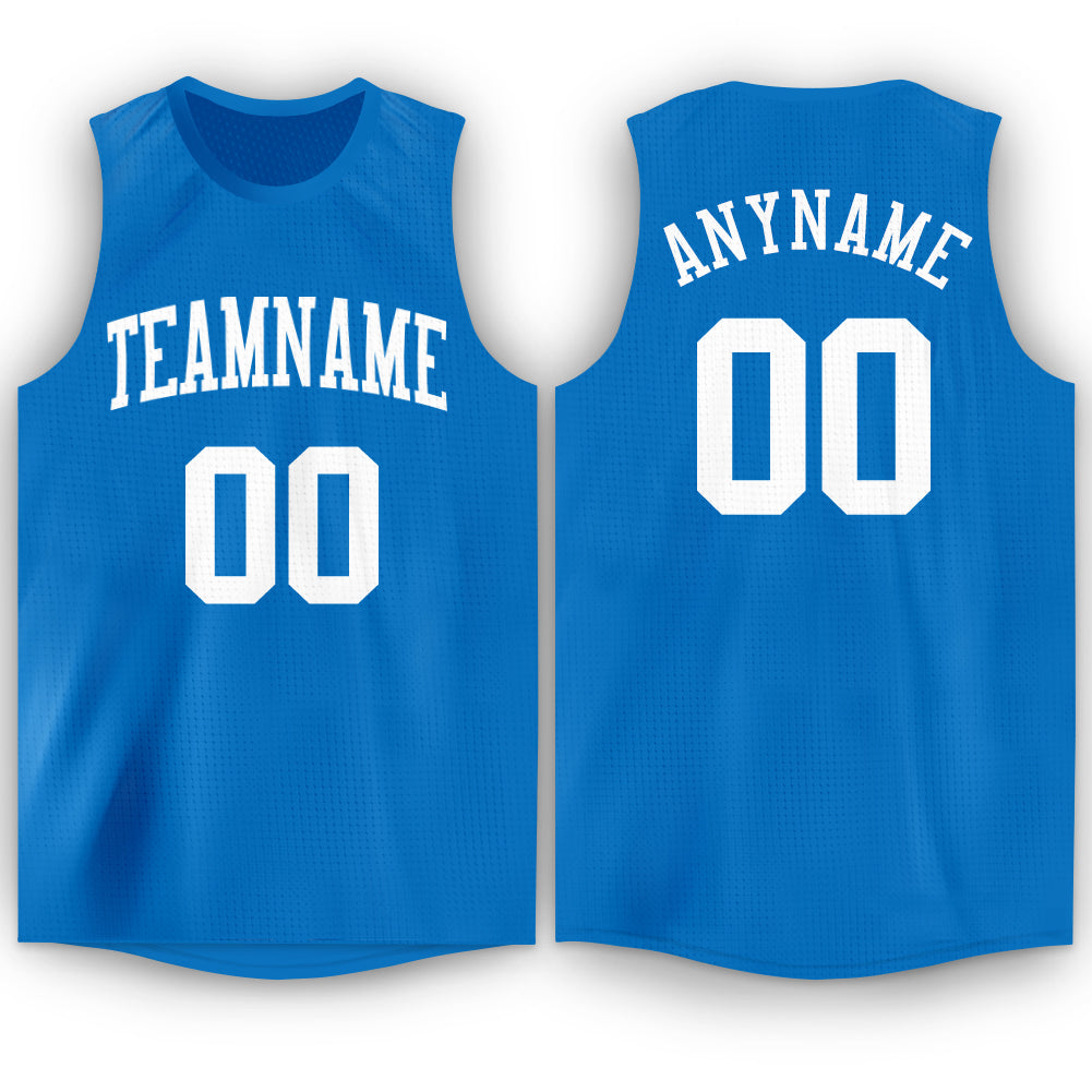 Custom Blue White Round Neck Basketball Jersey