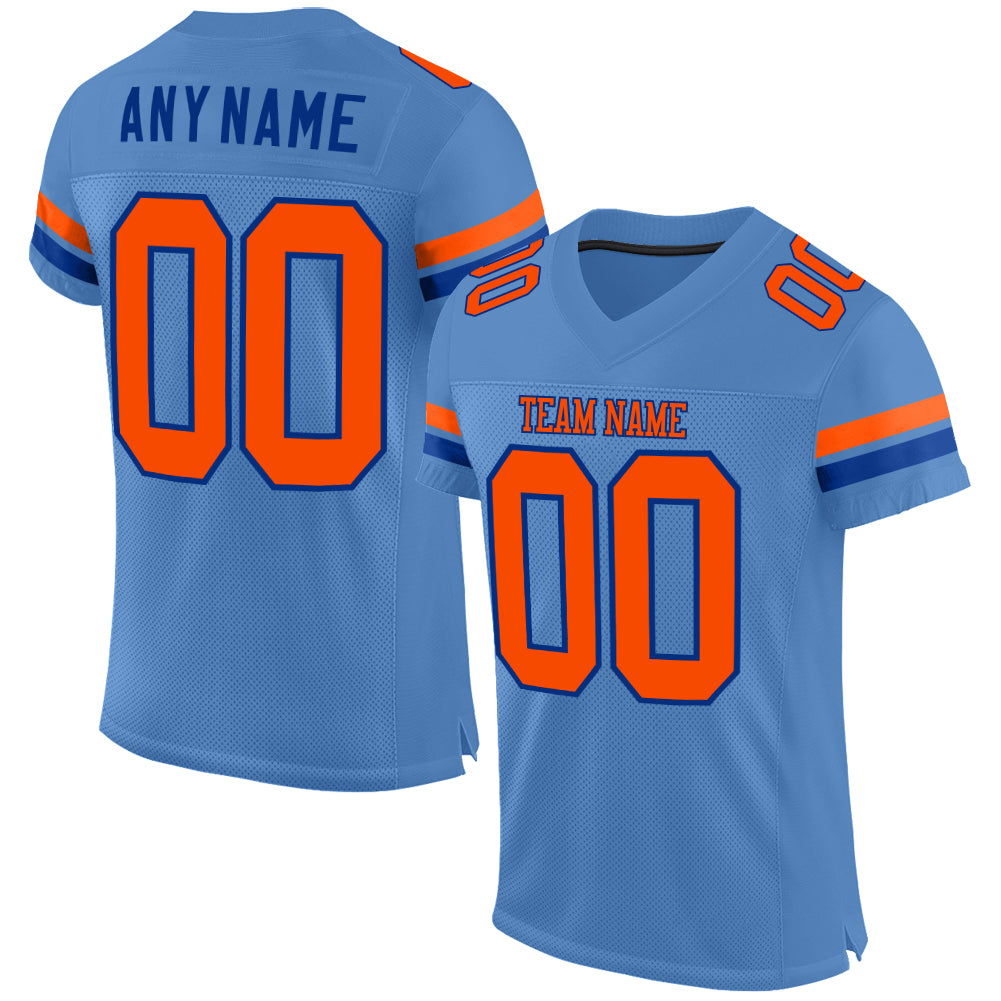 Custom Powder Blue Orange-Royal Mesh Authentic Football Jersey