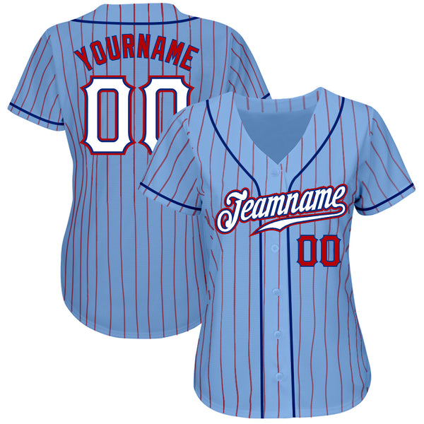 Custom Light Blue Red Pinstripe White-Royal Authentic Baseball Jersey