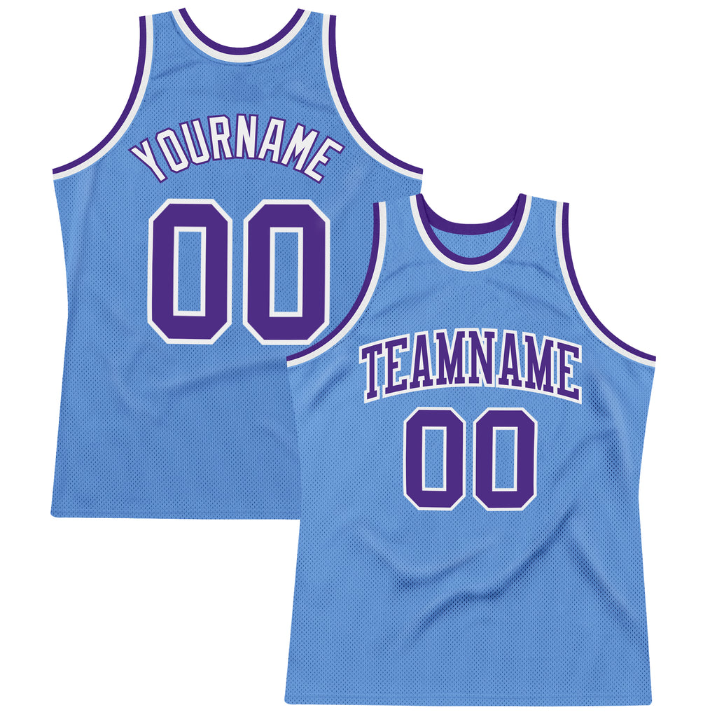 Custom Light Blue Purple-White Authentic Throwback Basketball Jersey