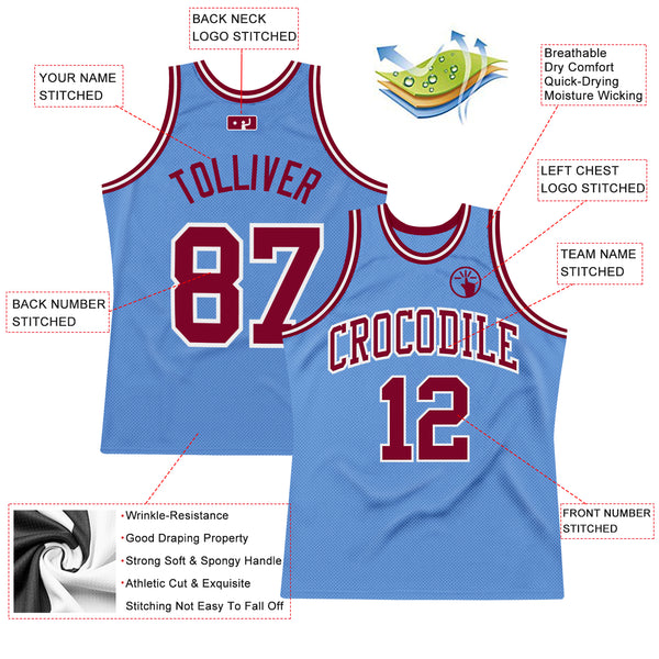 Custom Light Blue Maroon-White Authentic Throwback Basketball Jersey