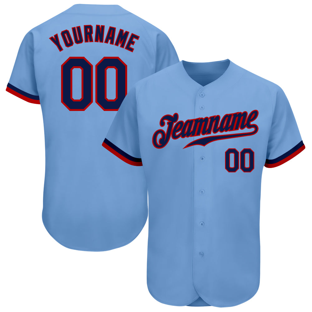 Custom Light Blue Navy-Red Authentic Baseball Jersey