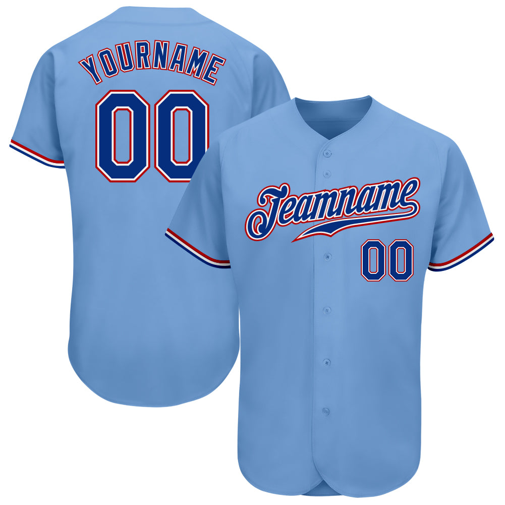 Custom Light Blue Royal-Red Authentic Baseball Jersey