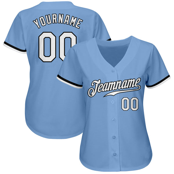 Custom Light Blue White-Black Authentic Baseball Jersey