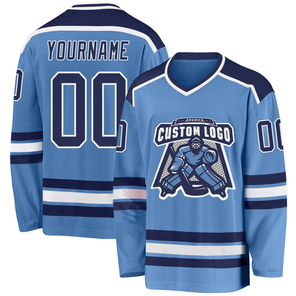 Custom Hockey Jersey White Light Blue-Navy Hockey Lace Neck Jersey Women's Size:S