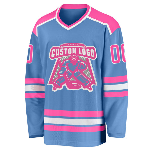 Custom Light Blue Pink-White Hockey Jersey