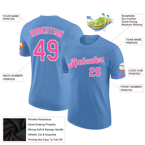 Custom Light Blue Pink-White Performance T-Shirt