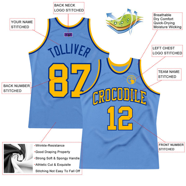 Custom Light Blue Gold-Royal Authentic Throwback Basketball Jersey