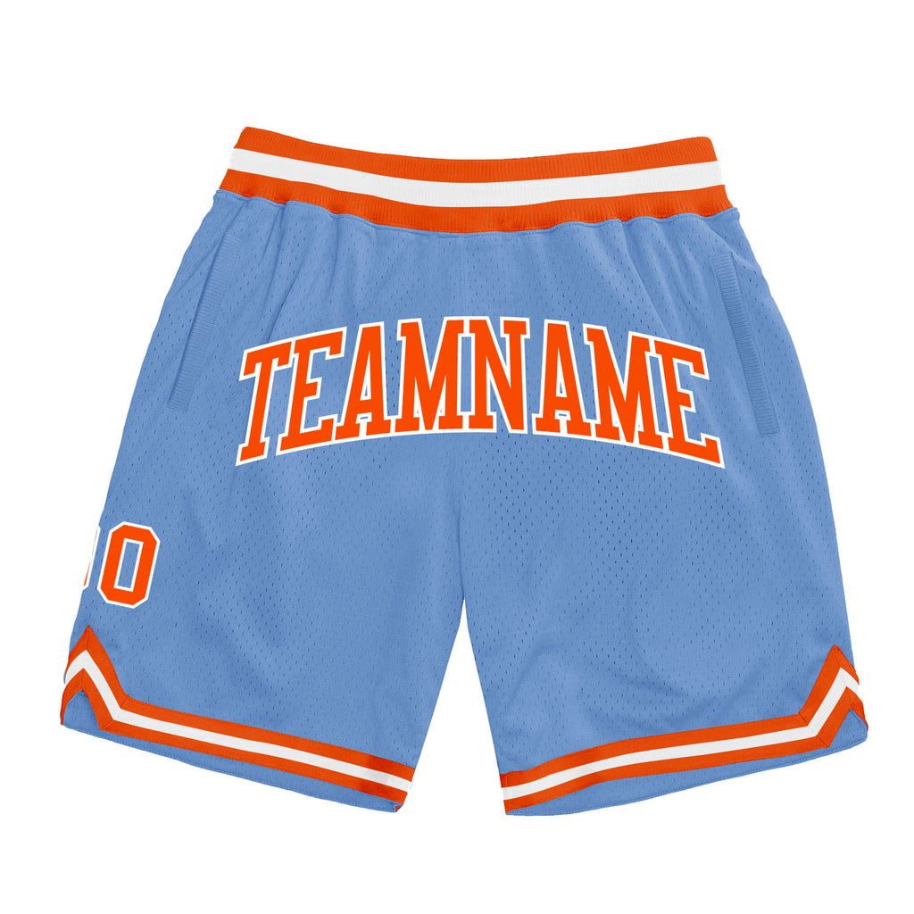 Custom Light Blue Orange-White Authentic Throwback Basketball Shorts