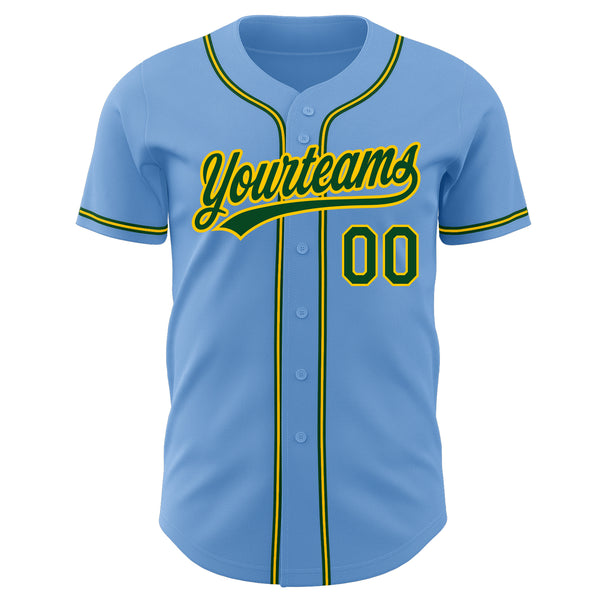 Custom Light Blue Green-Gold Authentic Baseball Jersey