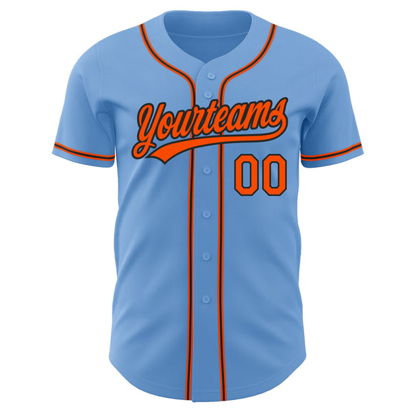 Custom Light Blue Orange-Black Authentic Baseball Jersey