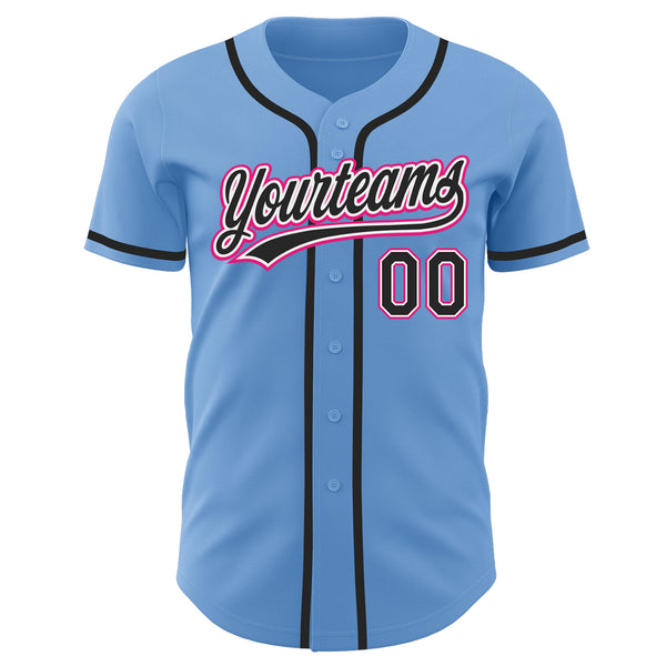 Custom Light Blue Black-Hot Pink Authentic Baseball Jersey