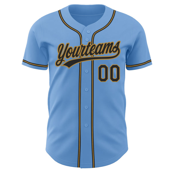 Custom Light Blue Black-Old Gold Authentic Baseball Jersey