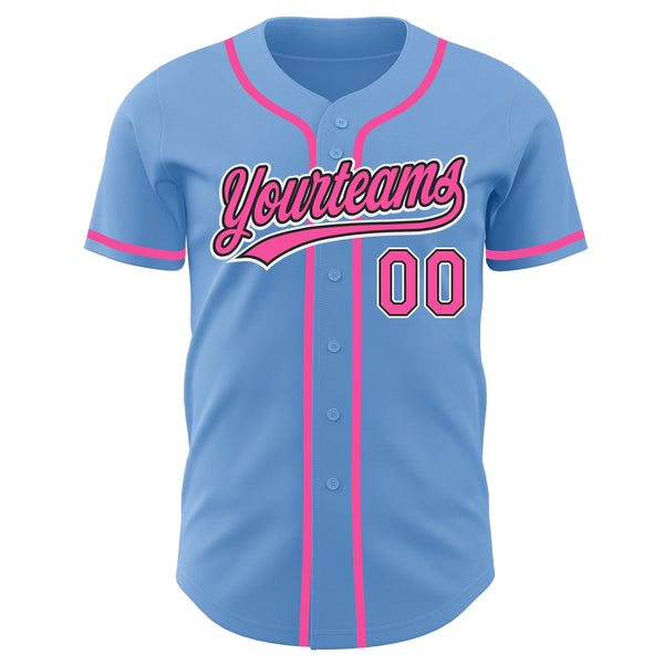 Custom Light Blue Pink-Black Authentic Baseball Jersey